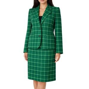 VINTAGE YSL Yves Saint Laurent Rive Gauche Green Plaid Wool Skirt Set FR 38 XS